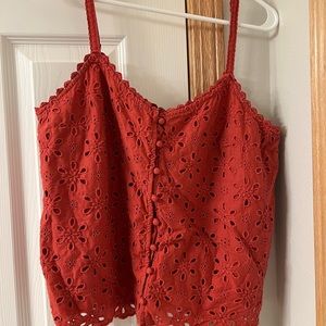 Abercrombie Women’s Eyelet Button Front Cami Spaghetti Strap Adjust Red Large